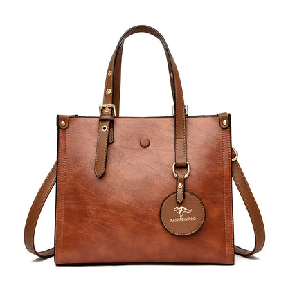 Triple-Compartment Tote Bag - Women's Vintage Leather Carryall for Daily Use Handbags The