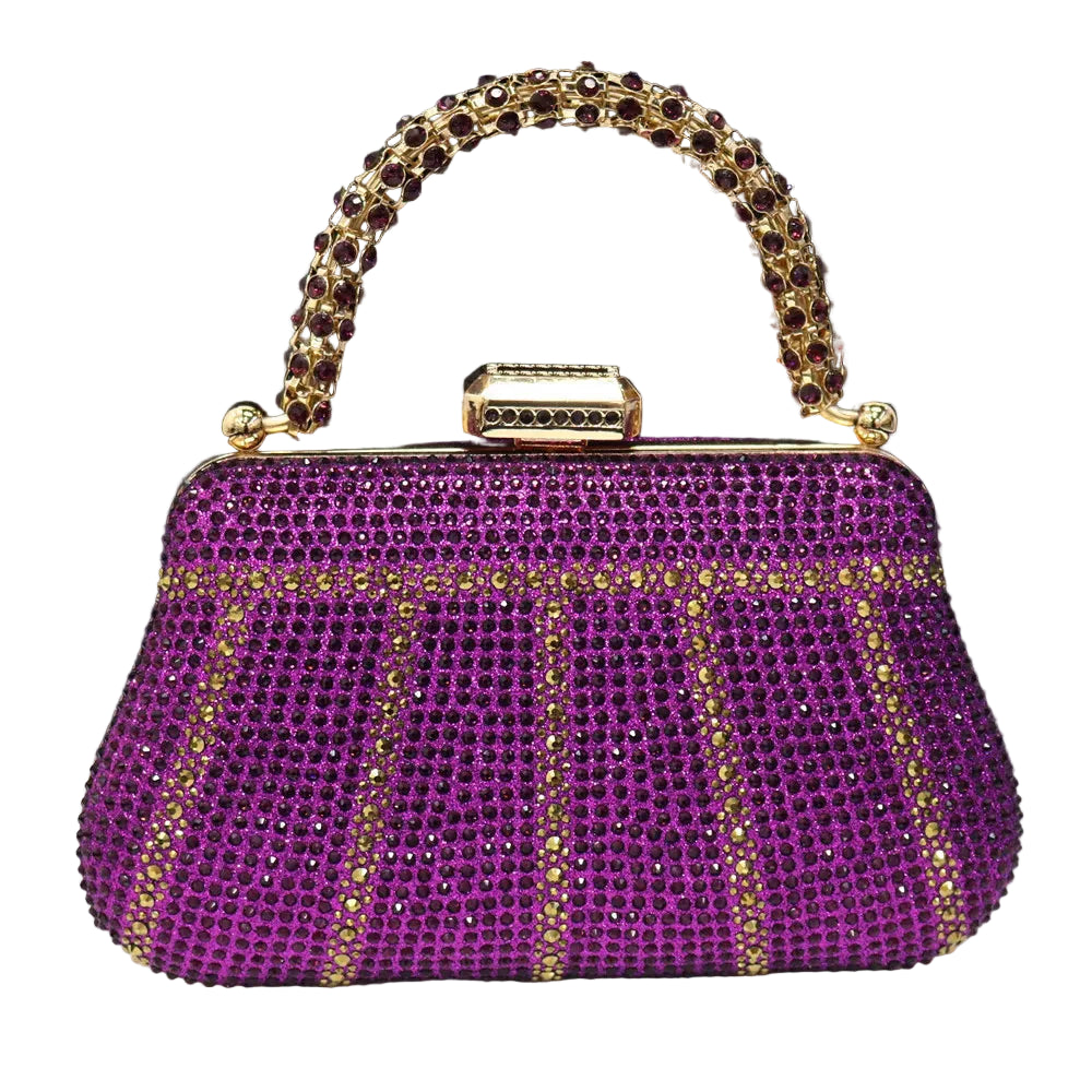 Diamond Minaudiere Clutch - Women's Rhinestone Evening Bag with Chain Strap Handbags The