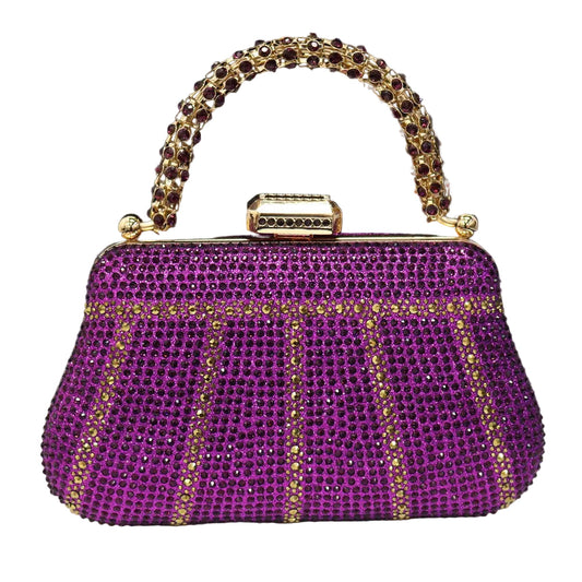 Diamond Minaudiere Clutch - Women's Rhinestone Evening Bag with Chain Strap Handbags The