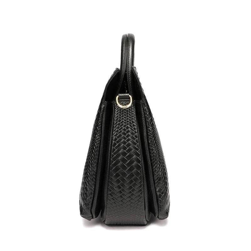 Woven Cowhide Tote Bag - Women's Luxury Commuter Shoulder Handbag Handbags The