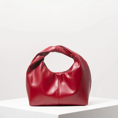 Twist-Handle Square Clutch Bag - Women's Ruched PU Top-Handle Shoulder Bag Handbags The