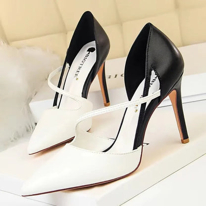 Pointed-Toe 9.5CM Stiletto Pumps - Women's Fashion Dress Heels in black and white colors.