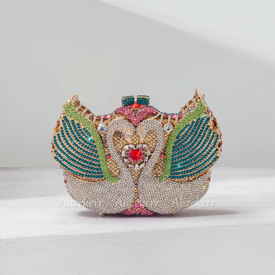 Swan Rhinestone Clutch - Women's Statement Evening Bag for Weddings & Parties Handbags The