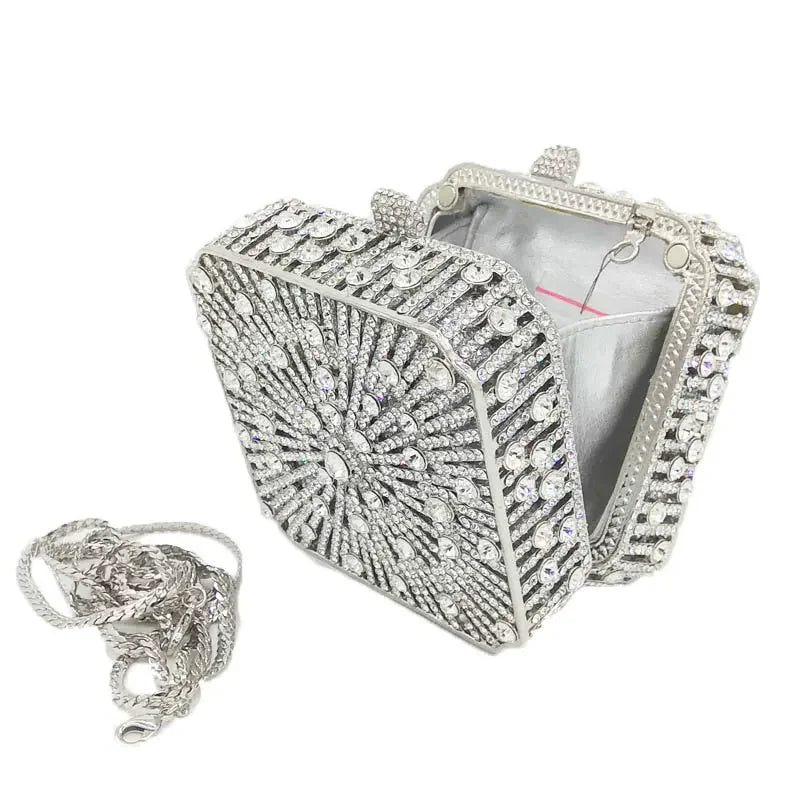 Crystal Minaudiere Clutch - Women's Bridal Evening Bag for Weddings & Galas Handbags The