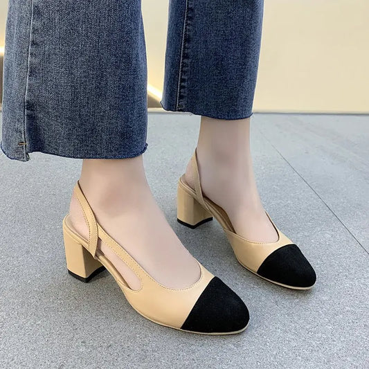 Retro Square-Toe Mule Heels - Women's Elegant Wedding Sandal displayed on a model in stylish outfit.