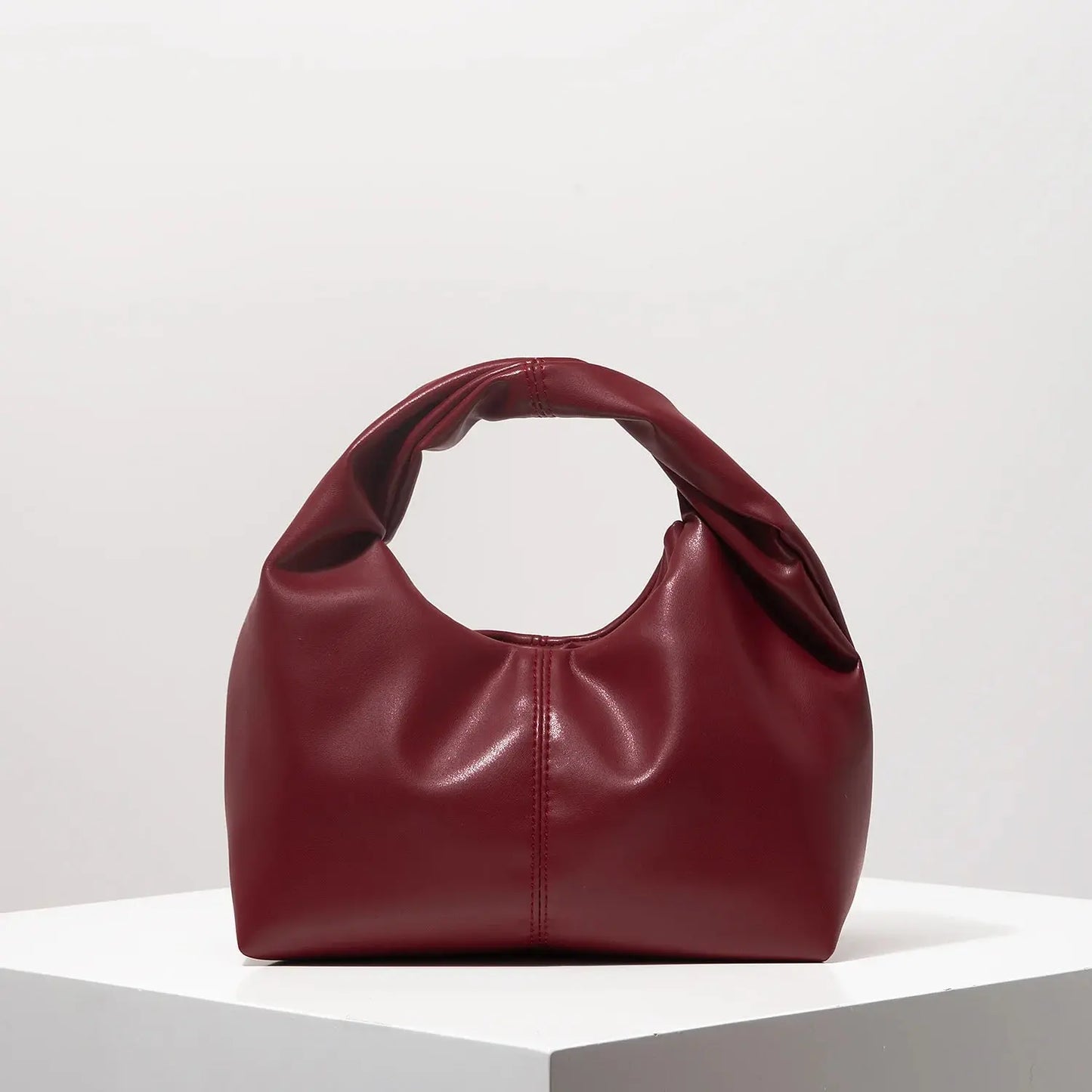 Twist-Handle Square Clutch Bag - Women's Ruched PU Top-Handle Shoulder Bag Handbags The