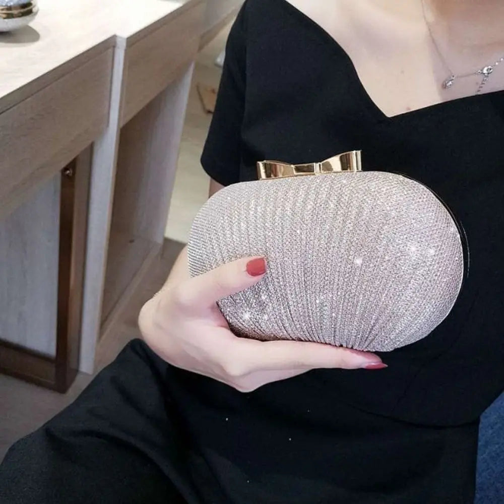 Beaded Egg Shape Evening Bag - Women's Rhinestone Bridal Clutch Handbags The