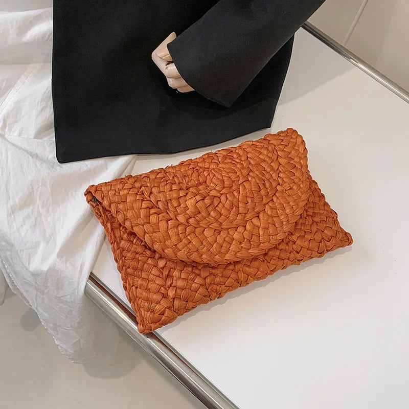 Straw Envelope Clutch - Women's Handmade Summer Purse for Beach & Vacation Handbags The