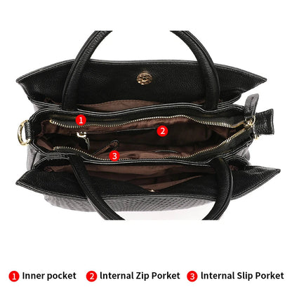 Woven Cowhide Tote Bag - Women's Luxury Commuter Shoulder Handbag Handbags The