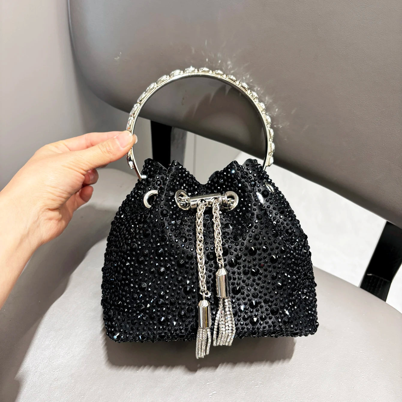 Crystal Bucket Clutch - Women's Shiny Evening Bag for Parties & Special Events Handbags The