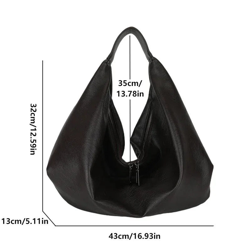 Oversized Hobo Shopper Bag - Women's Soft PU Leather Shoulder & Crossbody Tote Handbags The