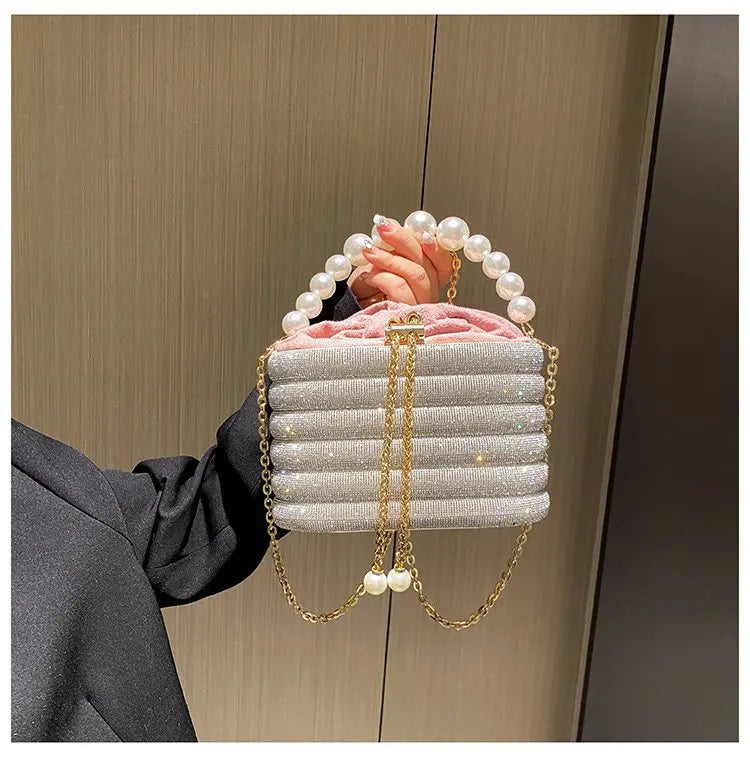 Pearl Accent Evening Clutch - Women's Elegant Handbag for Weddings & Parties Handbags The