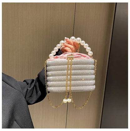 Pearl Accent Evening Clutch - Women's Elegant Handbag for Weddings & Parties Handbags The