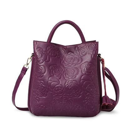 Woven Cowhide Tote Bag - Women's Luxury Commuter Shoulder Handbag Handbags The