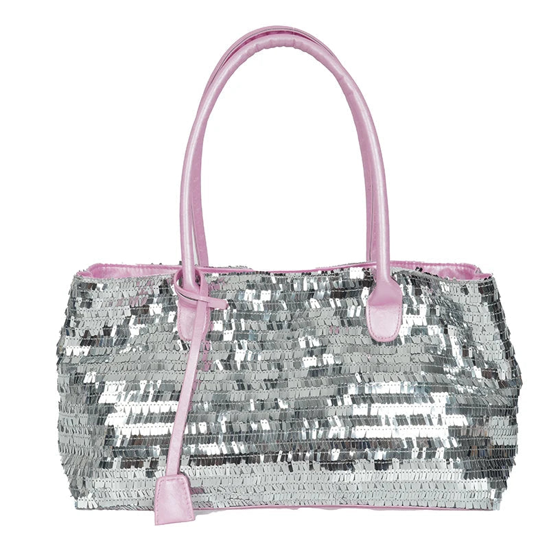 Sequined Underarm Evening Tote - Women's Shiny Party Shoulder Bag Handbags The