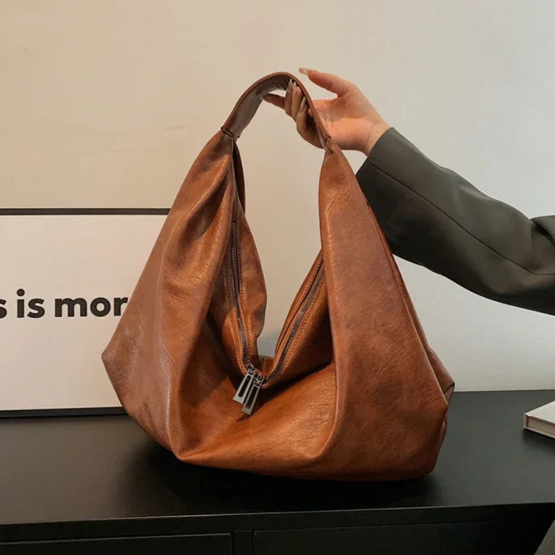 Oversized Hobo Shopper Bag - Women's Soft PU Leather Shoulder & Crossbody Tote Handbags The