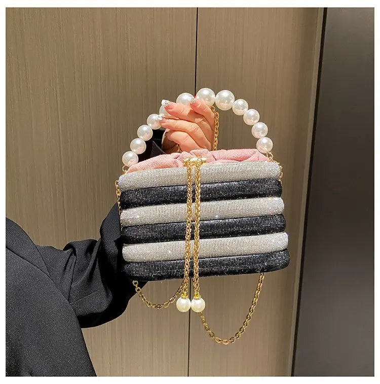 Pearl Accent Evening Clutch - Women's Elegant Handbag for Weddings & Parties Handbags The