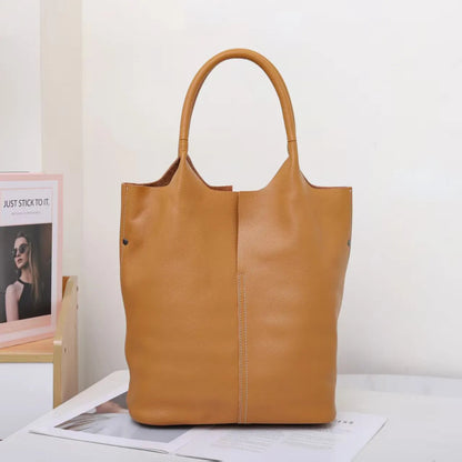Genuine Leather Bucket Tote - Women's Commuter Shoulder Bag for Work & Weekends Handbags The