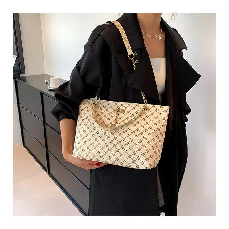 Soft-Texture Geometric Tote Bag - Women's Large-Capacity PU Leather Shoulder Handbag Handbags The