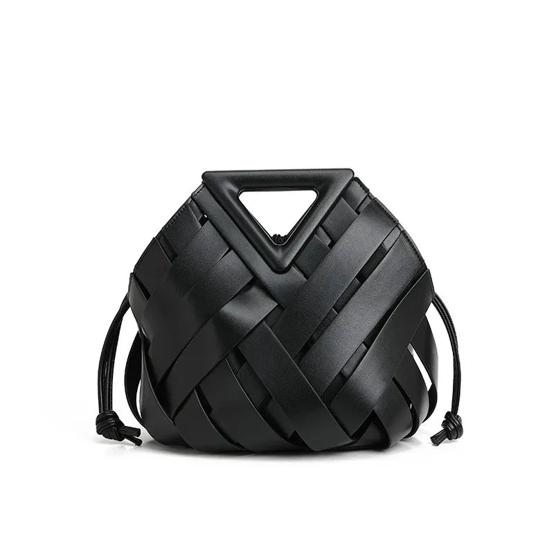 Woven Vegan Leather Tote - Women's Top Handle Crossbody Bag for Everyday Use Handbags The