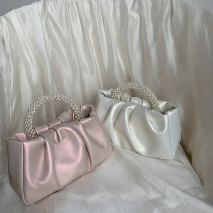 Pearl Handle Dinner Clutch Bag - Women's Luxury Shoulder Purse Handbags The