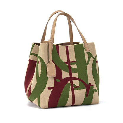 Handcrafted Woven Bucket Handbag - Women's Large-Capacity Solid Color Shoulder Bag Handbags The