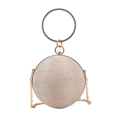 Metallic Round Evening Bag - Women's Ring Handle Wedding Clutch Handbags The