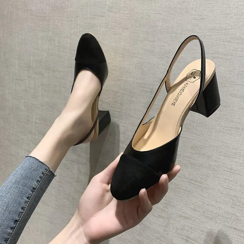 Retro Square-Toe Mule Heels - Women's Elegant Wedding Sandal displayed on a model in stylish outfit.