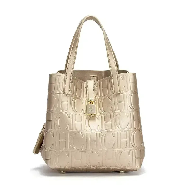 Embossed Crossbody Tote Bag - Women's Large-Capacity Letter Detail Handbag Handbags The