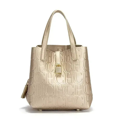Embossed Crossbody Tote Bag - Women's Large-Capacity Letter Detail Handbag Handbags The