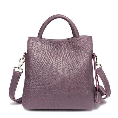 Woven Cowhide Tote Bag - Women's Luxury Commuter Shoulder Handbag Handbags The