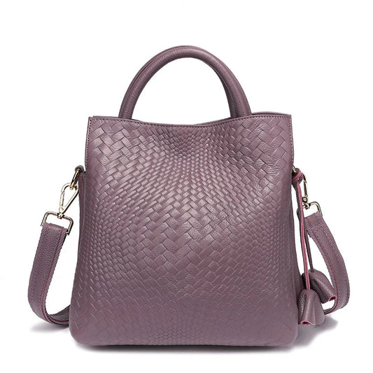 Woven Cowhide Tote Bag - Women's Luxury Commuter Shoulder Handbag Handbags The