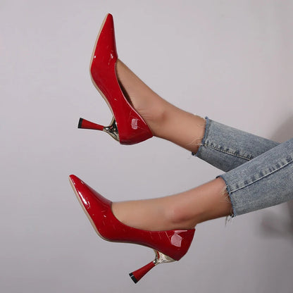 Plaid Pointed-Toe Pumps - Women's Embossed Autumn Dress Heels Handbags The