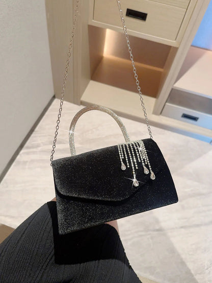 Vintage Velvet Flap Evening Bag - Women's Chain Banquet & Prom Purse Handbags The