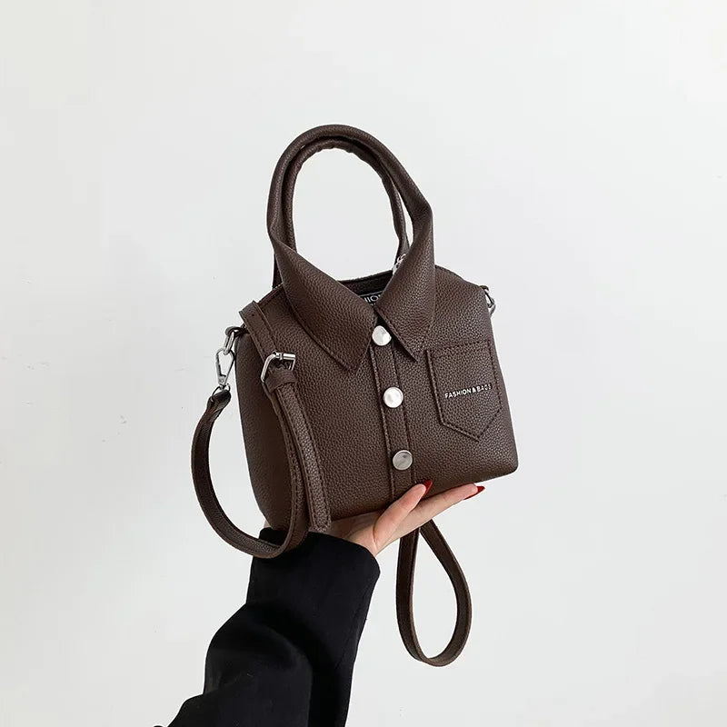 Compact Square Crossbody Bag - Women's PU Leather Zipper Shoulder Handbag Handbags The
