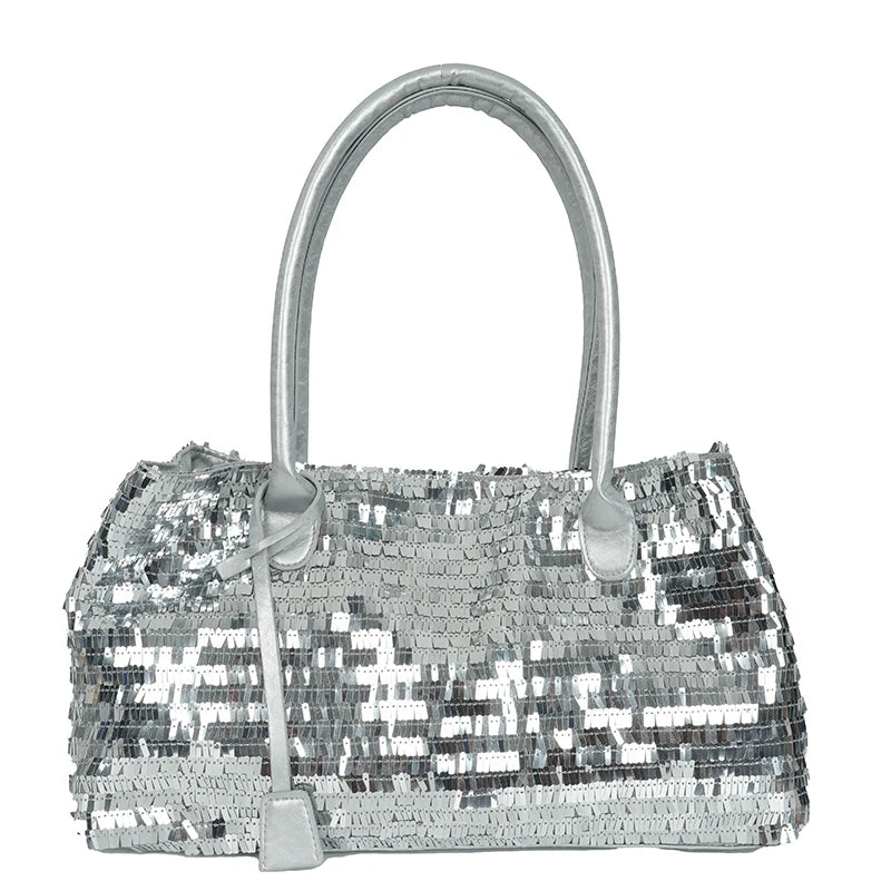 Sequined Underarm Evening Tote - Women's Shiny Party Shoulder Bag Handbags The