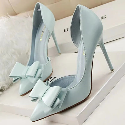 Bow Pointed-Toe 10.5CM Stiletto Pumps - Women's Classic Party Heels Handbags The