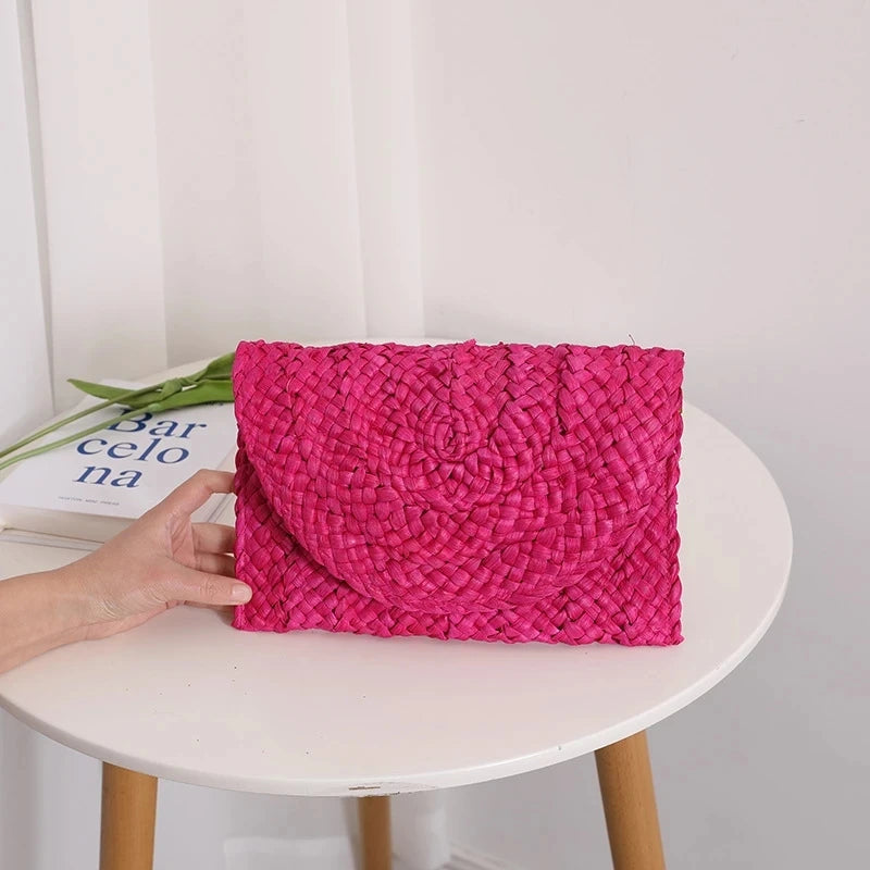 Straw Envelope Clutch - Women's Handmade Summer Purse for Beach & Vacation Handbags The