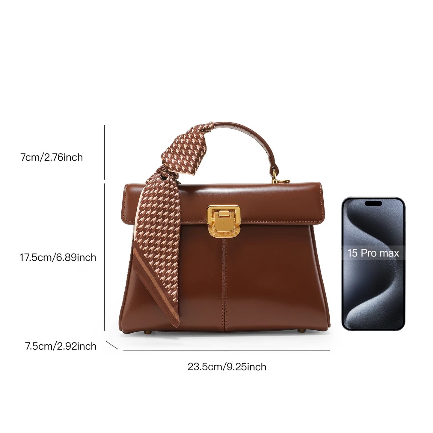 Scarf Accent Leather Handbag - Women's Structured Shoulder Bag for Commuting Handbags The