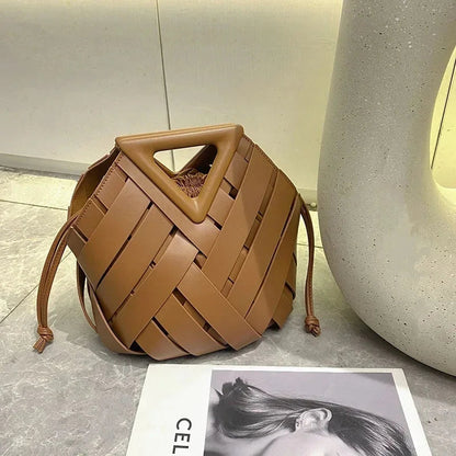 Woven Vegan Leather Tote - Women's Top Handle Crossbody Bag for Everyday Use Handbags The