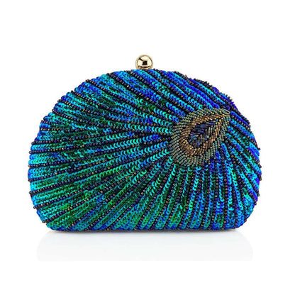 Shell Shape Sequin Clutch Bag - Women's Retro Party Evening Purse Handbags The