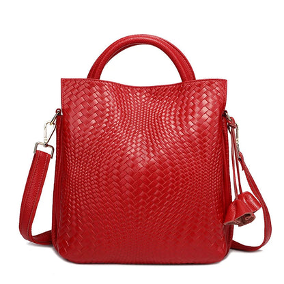 Woven Cowhide Tote Bag - Women's Luxury Commuter Shoulder Handbag Handbags The
