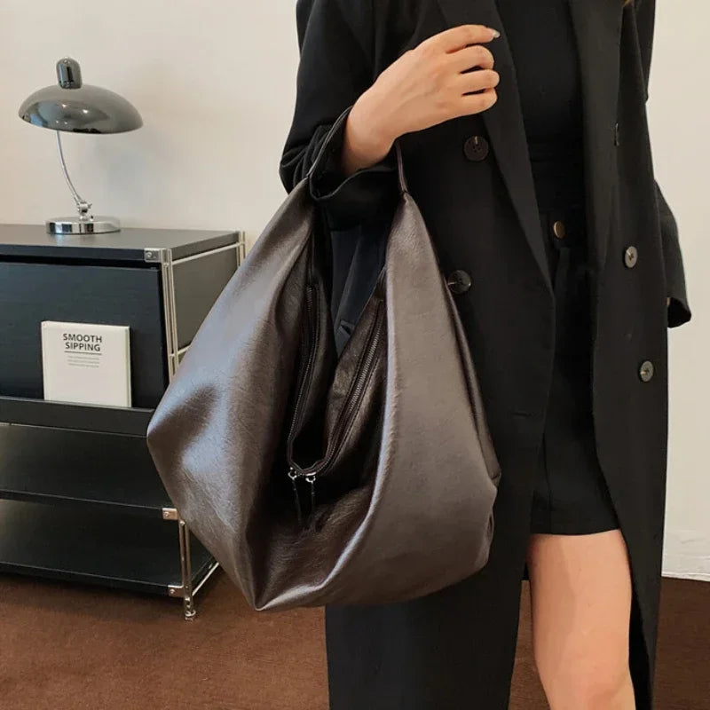 Oversized Hobo Shopper Bag - Women's Soft PU Leather Shoulder & Crossbody Tote Handbags The