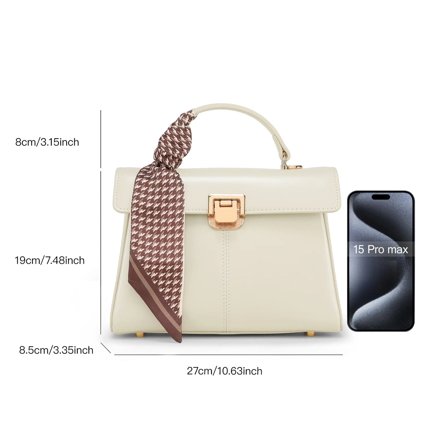 Scarf Accent Leather Handbag - Women's Structured Shoulder Bag for Commuting Handbags The