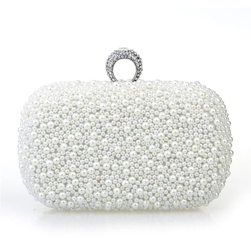 Pearl Ring Beaded Evening Bag - Women's Bridal Dinner Clutch Handbags The