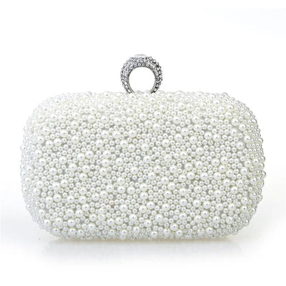 Pearl Ring Beaded Evening Bag - Women's Bridal Dinner Clutch Handbags The