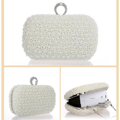 Pearl Ring Beaded Evening Bag - Women's Bridal Dinner Clutch Handbags The