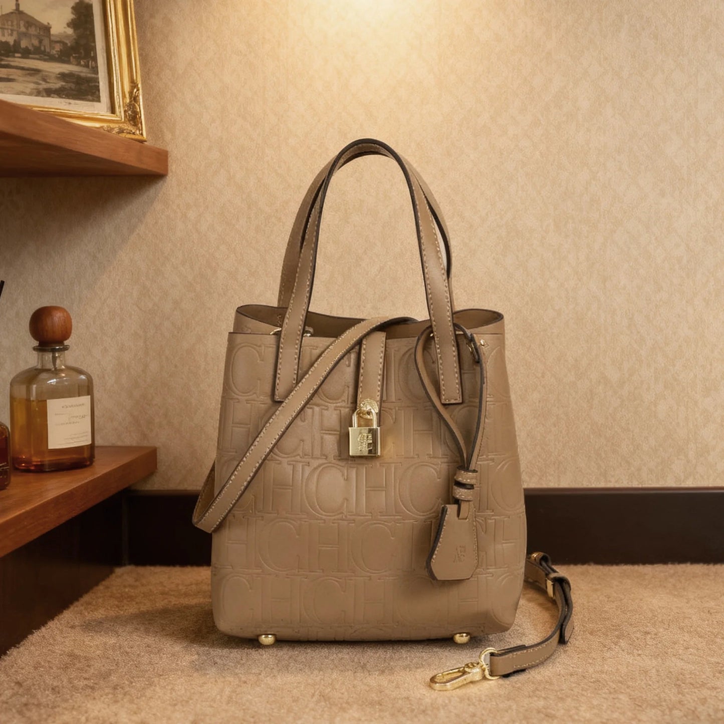 Embossed Crossbody Tote Bag - Women's Large-Capacity Letter Detail Handbag Handbags The