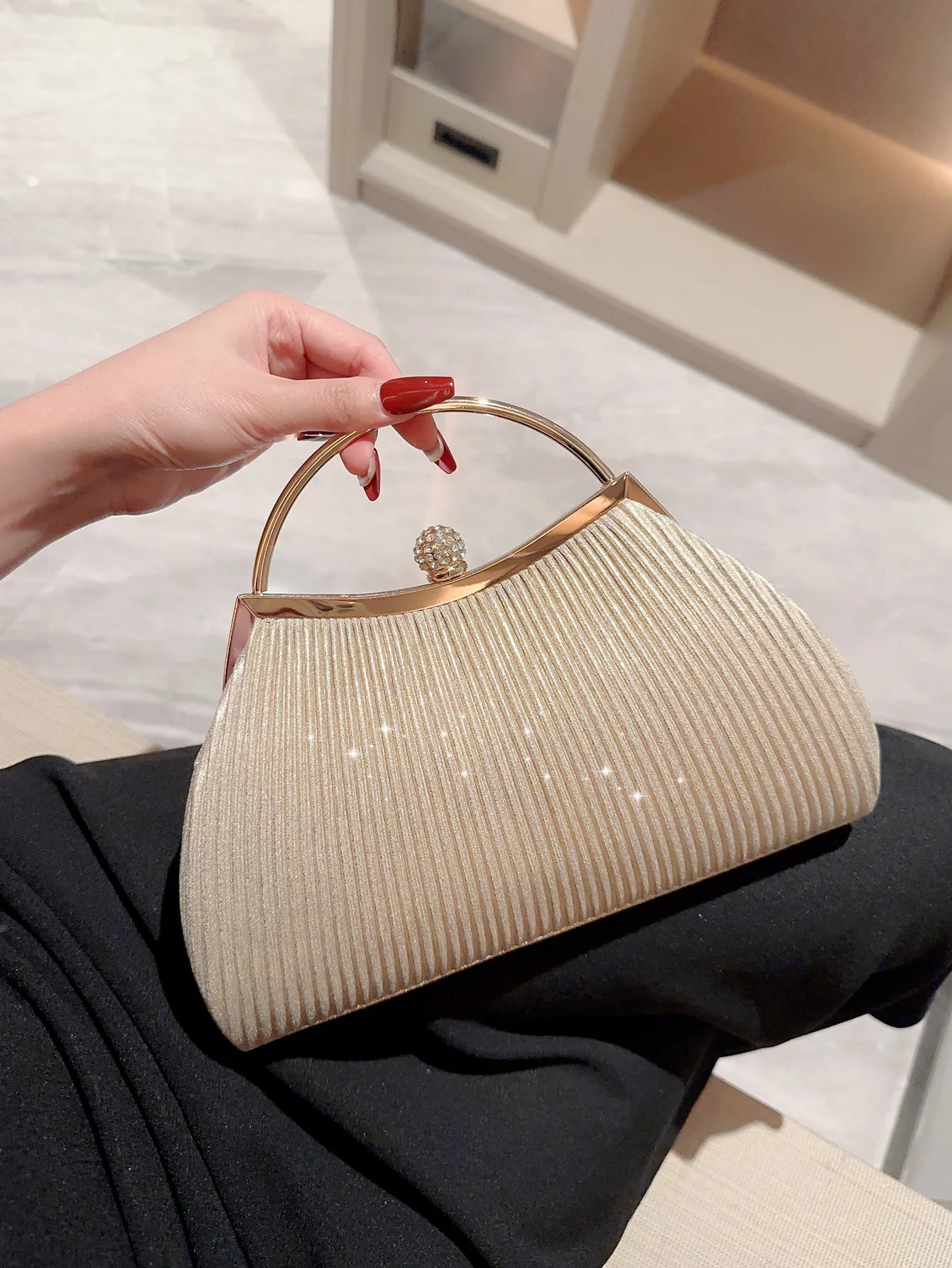 Pleated Rhinestone Evening Bag - Women's Handheld Clutch for Parties & Prom Handbags The