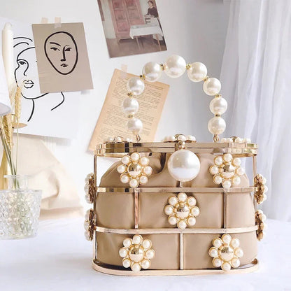 Pearl Accent Evening Clutch - Women's Elegant Handbag for Weddings & Parties Handbags The